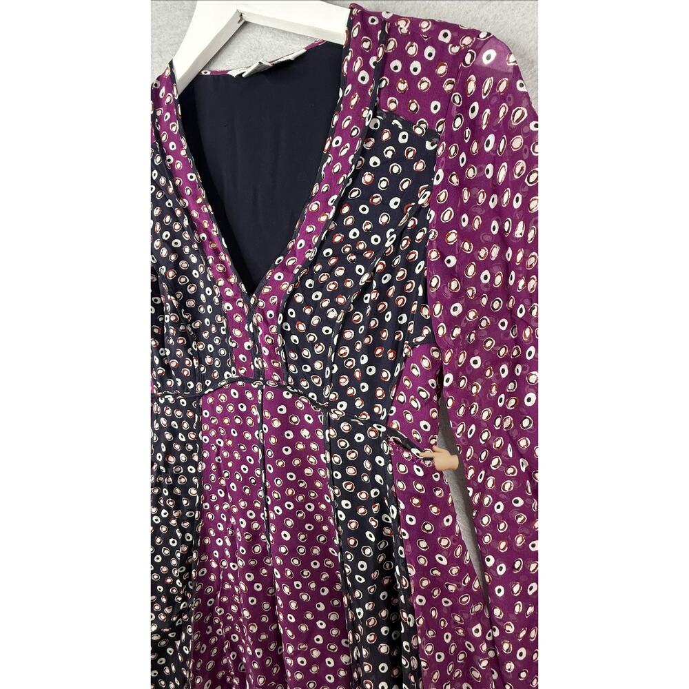 Diane Von Furstenberg Ivetta Silk Dress Sz 2 Babydoll Polka Dot Magenta FLAW - Picture 5 of 12